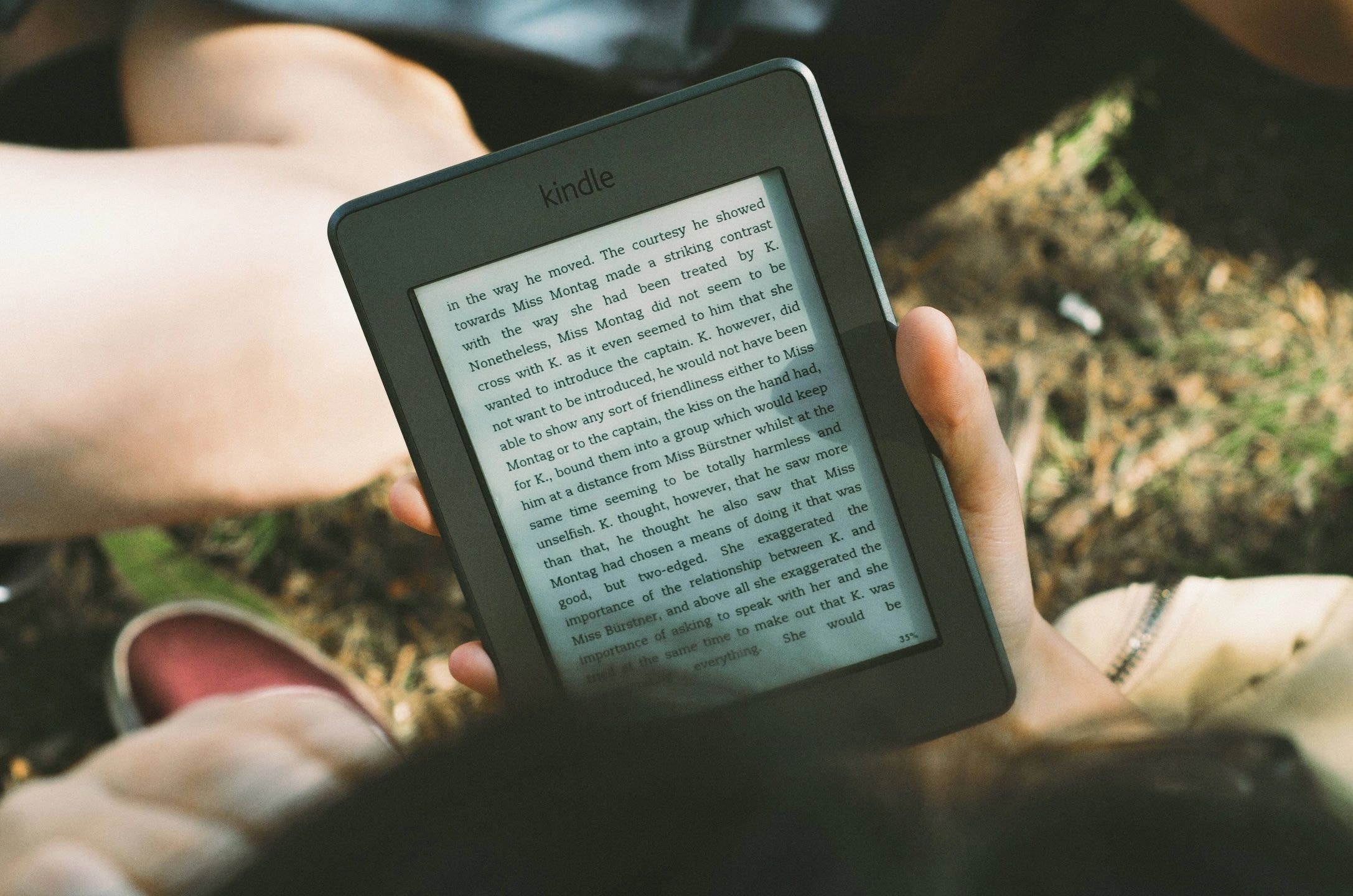 Kindle e-reader with book